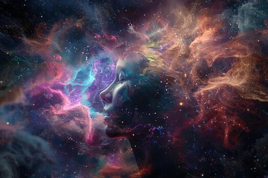 ai-generated-a-womans-face-emerges-in-a-space-filled-with-twinkling-stars-symbolizing-a-connection-with-the-universe-and-the-cosmic-energies-photo